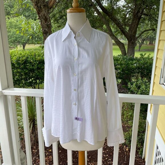 Craig Taylor White Herringbone Button-Front Shirt | Ruffled Cuff - Picture 1 of 7